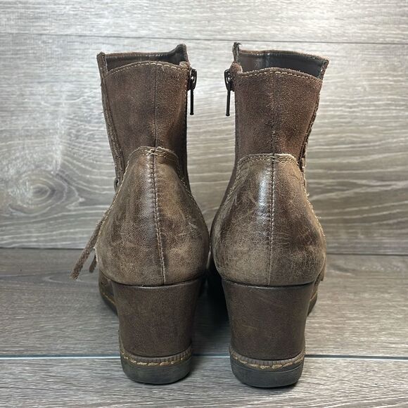 Earth Hilltopper Brown Leather Women’s Sz 8.5B Zip Braid Hidden Wedge Ankle Boot - Picture 4 of 12